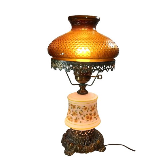 Accurate castings Other - Gone With The Wind Amber Hobnail Glass Daisy 3 Way Electric Hurricane Table Lamp